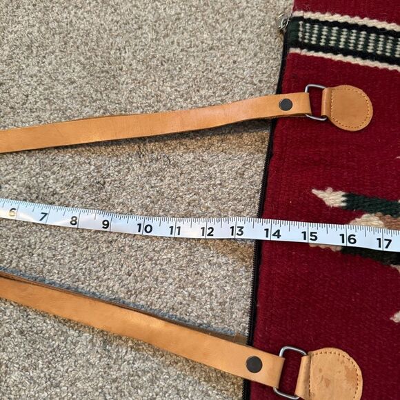 Vintage red wool kilim southwestern large carryall carpet tote bag - Picture 13 of 14